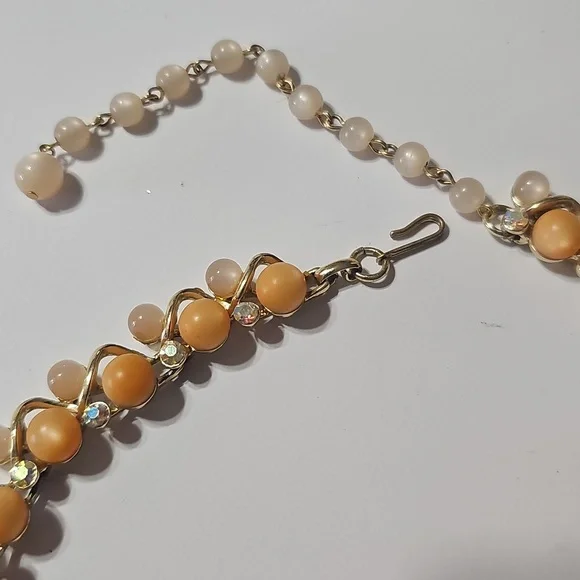Vintage Elegant Orange beads With Rhinestones